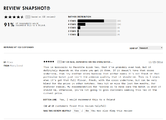 Screenshot of reviews on Teavana's website