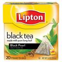 Box of Lipton black pearl tea bags displaying a nylon pyramid bag